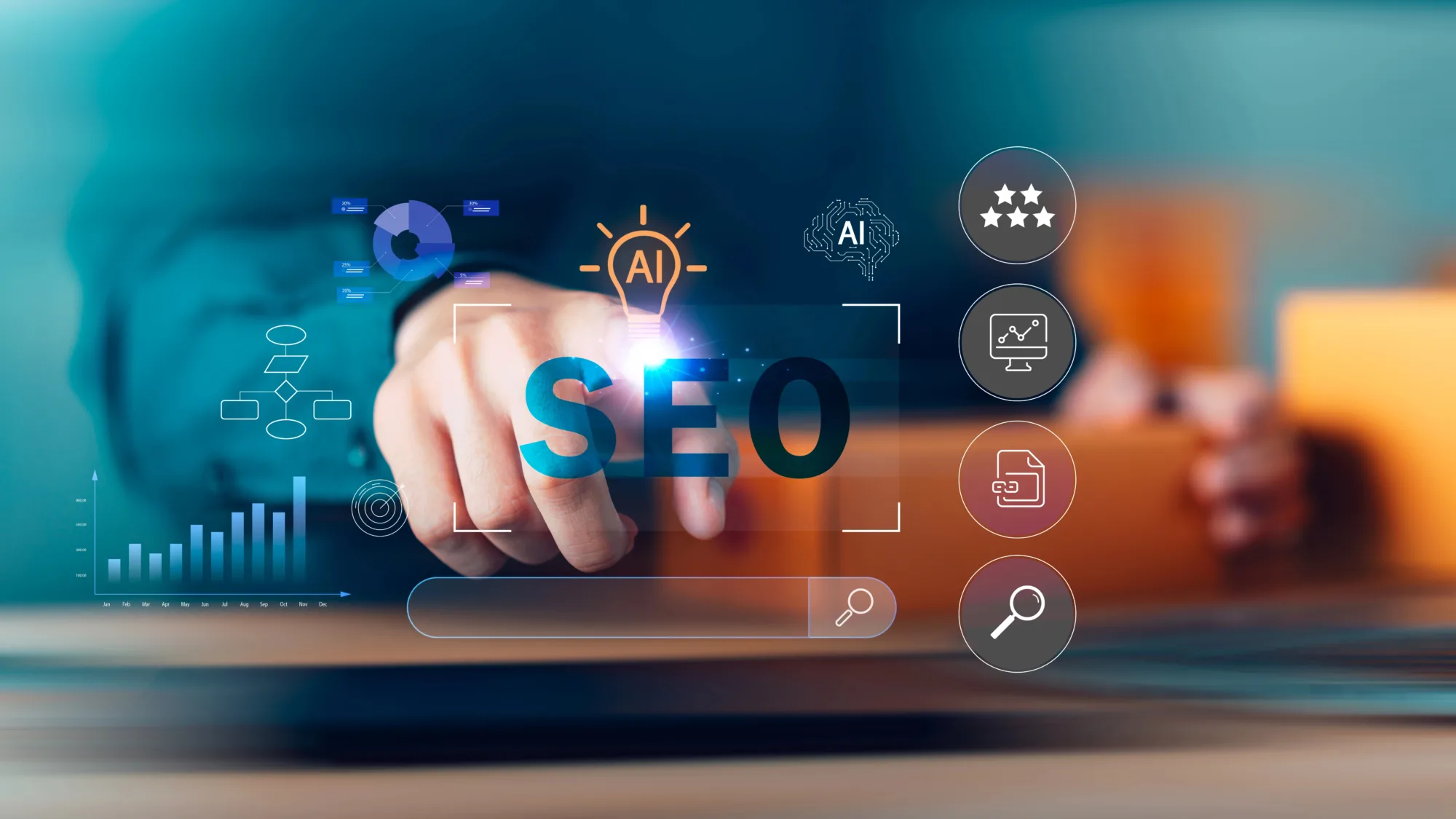 Ilustración sobre SEO para IA generativa, AI Overviews y AI Mode en Google Search